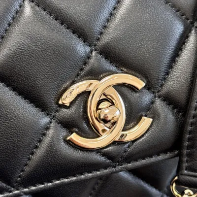 Chanel Sheepskin black gold button handbag crossbody bag