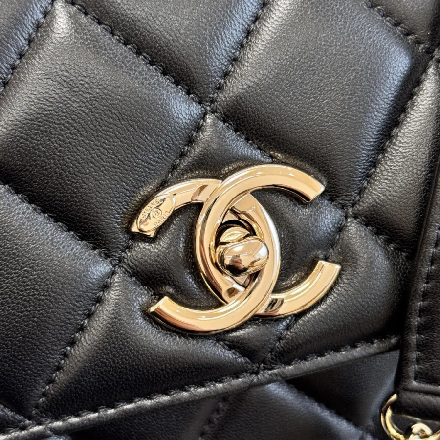 Chanel Sheepskin black gold button handbag crossbody bag
