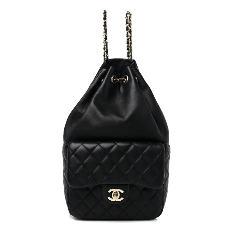 Chanel In Seoul Backpack Small Black Quilted Lambskin Leather Light Gold Hardware