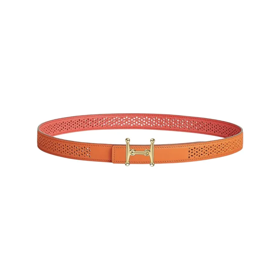 Hermès Women' s Rivage H Buckle Belt In Blue/Red/Orange/Black/Brown/Orange/Beige/Etoupe Calfskin With Gold/Silver Hardware 24mm