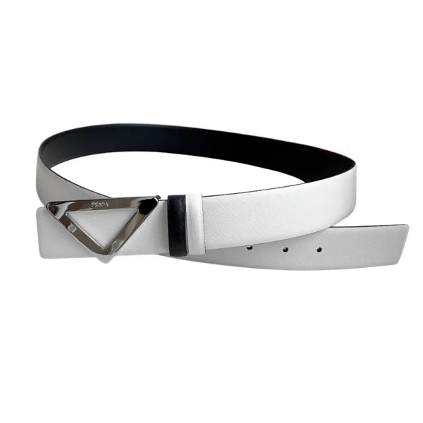 Prada Men' s Triangled Buckle Belt In Black/White/Brown/Blue Saffiano Calfskin With Gold/Silver/Black Hardware 35mm - Image 5