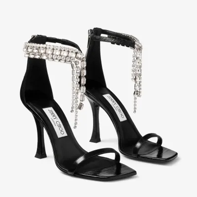 JIMMY CHOO Black vintage metallic  texture leather high heeled sandals