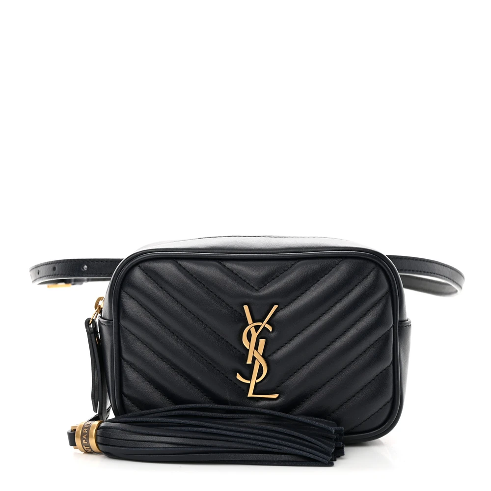 Saint Laurent Bolsa Cinto Lou Pequena Deep Marine Monogram Calfskin Matelassê Couro Hardware Dourado