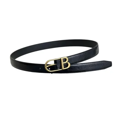 Balenciaga Women's Classic B Belt In Black Calfskin With Gold/Silver Hardware 25mm