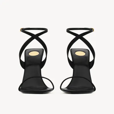 Yves Saint Laurent Crepe satin and metallic leather wedge heel sandals