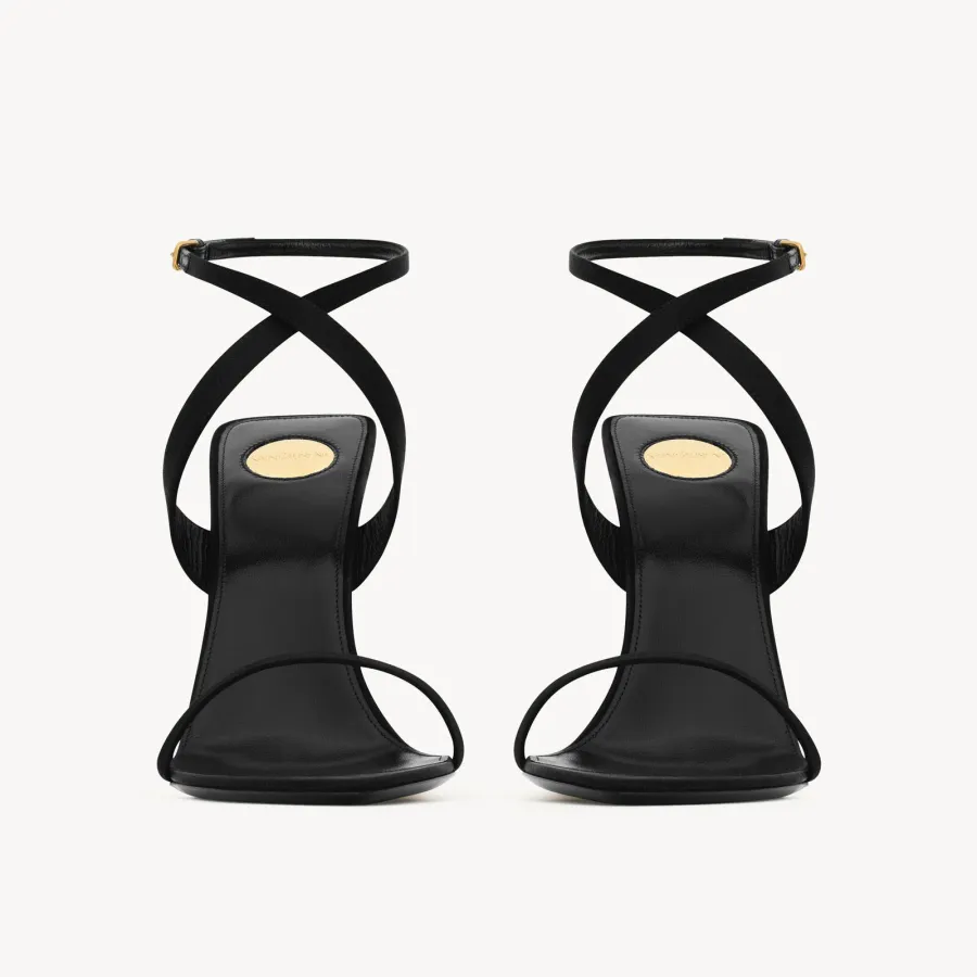 Yves Saint Laurent Crepe satin and metallic leather wedge heel sandals