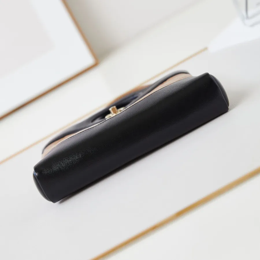 Chanel Quilted Lambskin Leather Black and Milk tea color Crossbody Bags