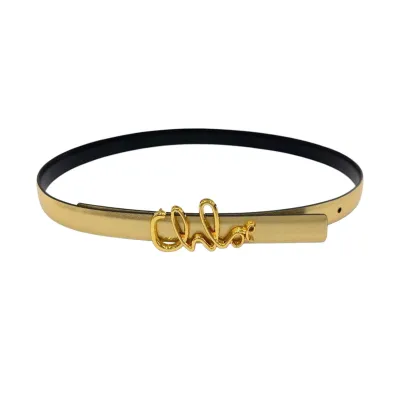 Chloe Logo Buckle Belt In Gold/Khaki/Brown/Red/Pink Calfskin With Gold Hardware 20mm