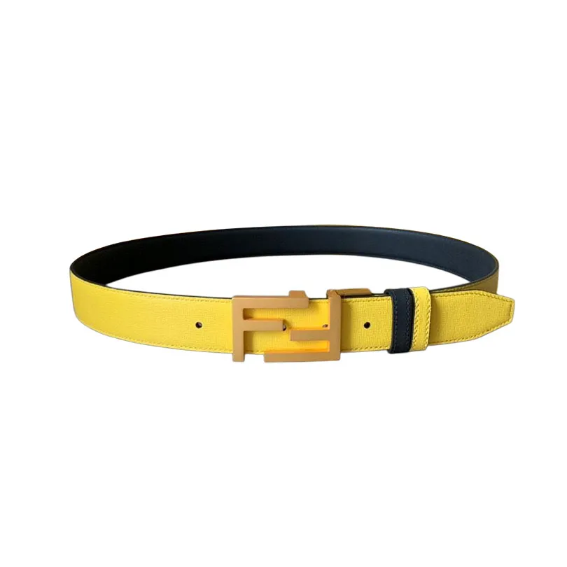 Fendi Men's Rectangled FF Buckle Reversible Belt In Black/Blue/Red/Yellow Calfskin With Gold/Silver/Gun Black Hardware 35mm