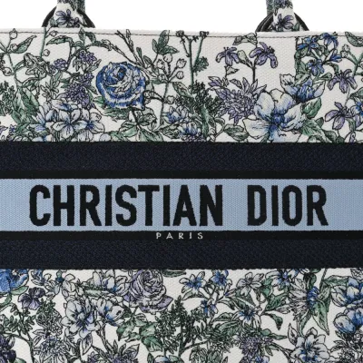 Dior Medium Flowers Book Tote Blue Multicolor Embroidered Canvas