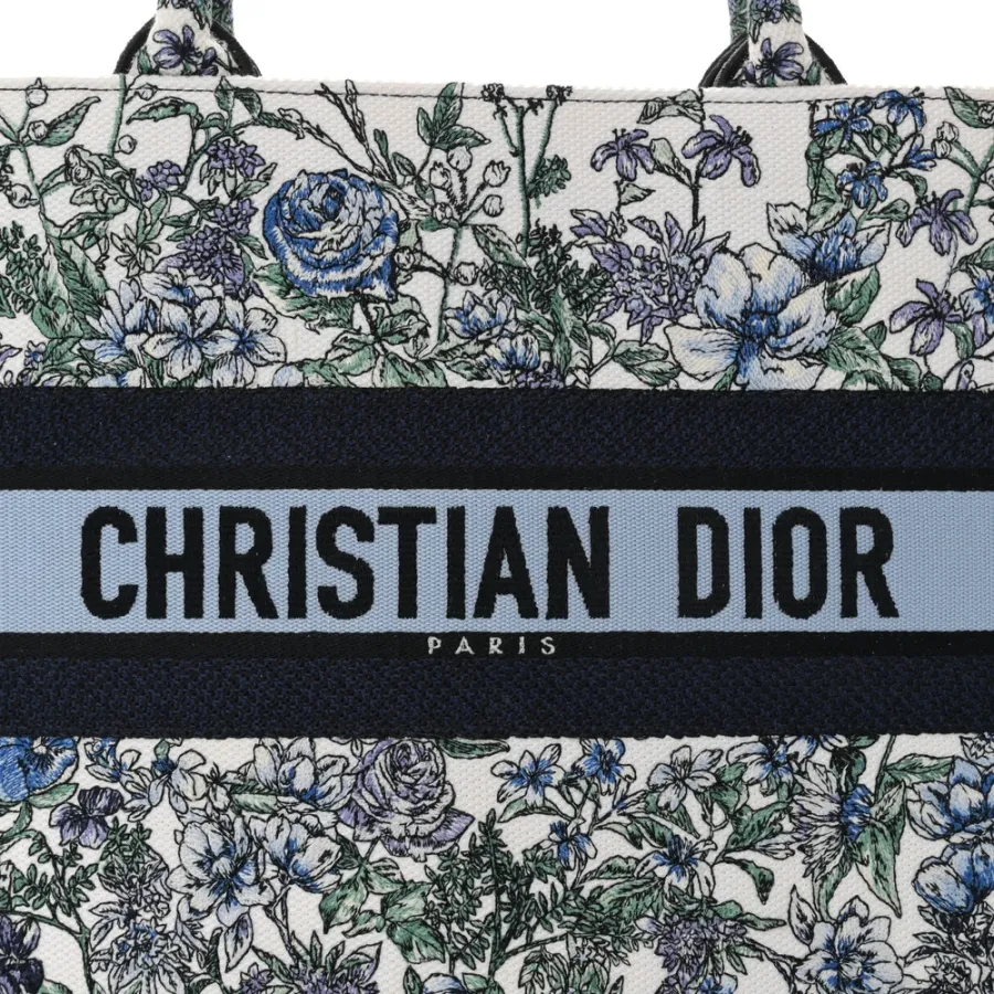 Dior Medium Flowers Book Tote Blue Multicolor Embroidered Canvas
