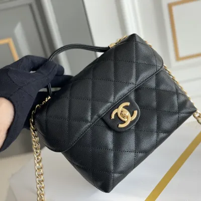 Chanel Box bag small ball print cowhide black gold button crossbody bag handbag