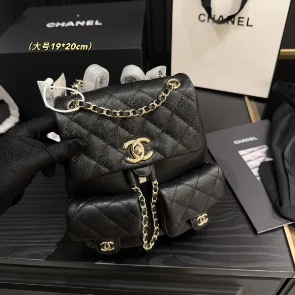 Chanel Red / Green / Silver /Purple / Milk Tea Color / Black Quilted  Caviar Leather Backpacks - Image 8
