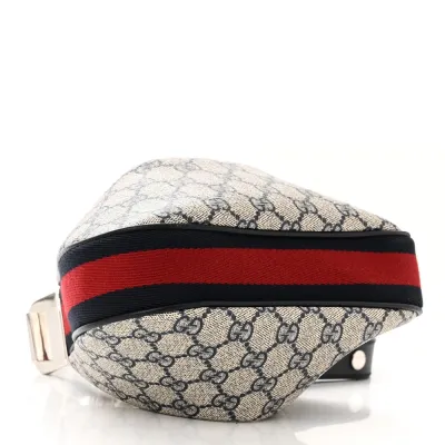 Gucci Small Web Attache Shoulder Bag Beige/Blue GG Supreme Monogram Canvas & Textured Calfskin Leather Silver Hardware