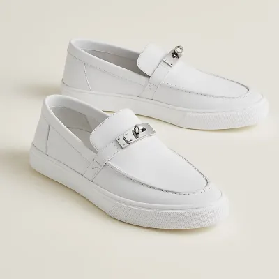 HERMES Game White Loafers