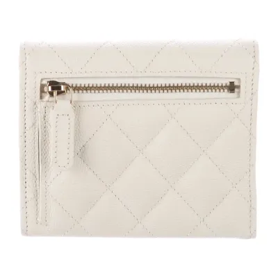 Chanel Small Compact Wallet White Quilted Leather Gold Hardware