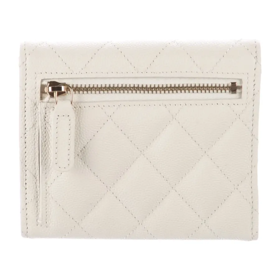 Chanel Small Compact Wallet White Quilted Leather Gold Hardware