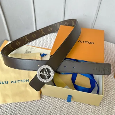 Louis Vuitton Women's Diamonds Nautical Buckle Reversible Belt In Black/Brown Calfskin And Monogram Canvas With Gold/Silver Hardware 35mm