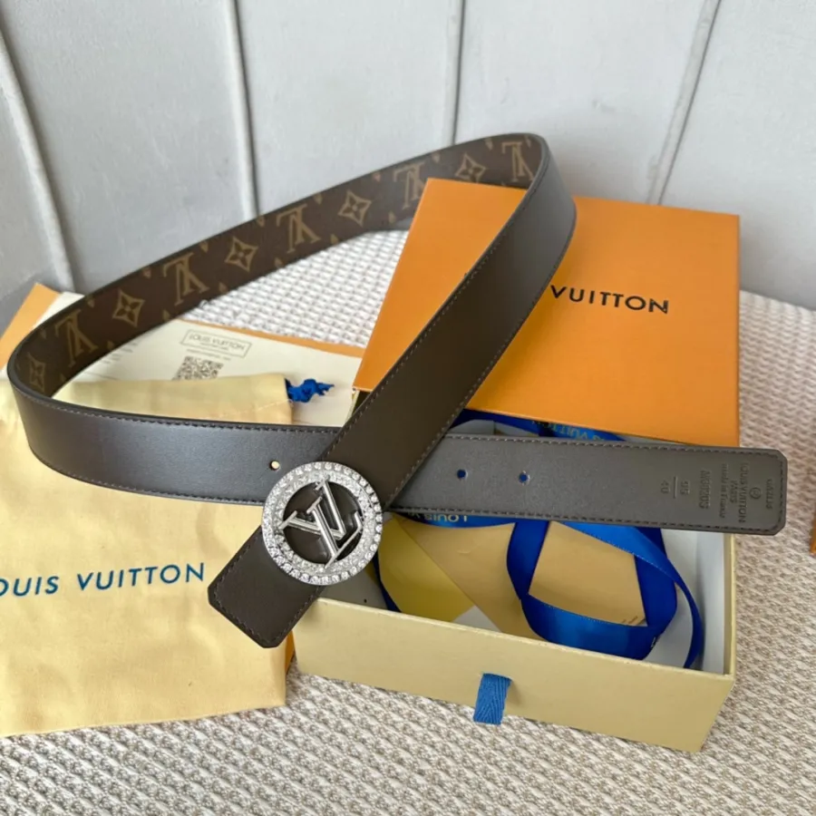 Louis Vuitton Women's Diamonds Nautical Buckle Reversible Belt In Black/Brown Calfskin And Monogram Canvas With Gold/Silver Hardware 35mm