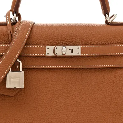 Hermès Kelly Retourne 25 Brown Togo Leather Palladium Hardware