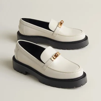 HERMES Icone White Loafers