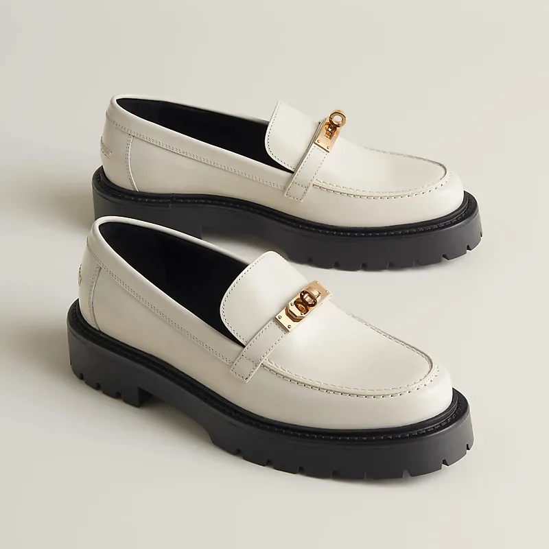 HERMES Icone White Loafers