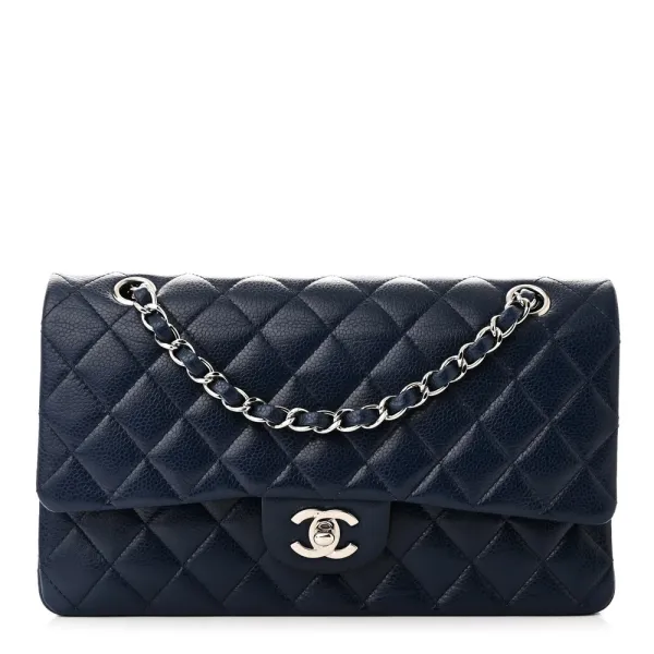 Designer Handbags | Blue Quilted Caviar Leather
