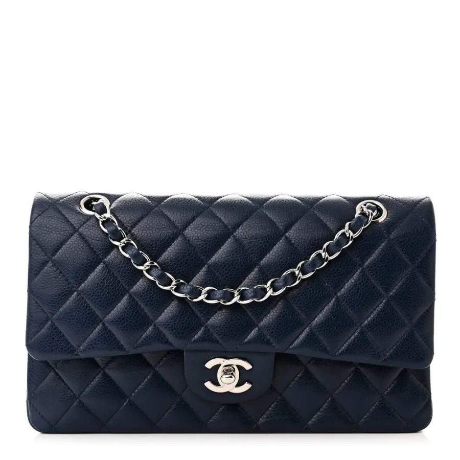 Designer Handbags | Blue Quilted Caviar Leather