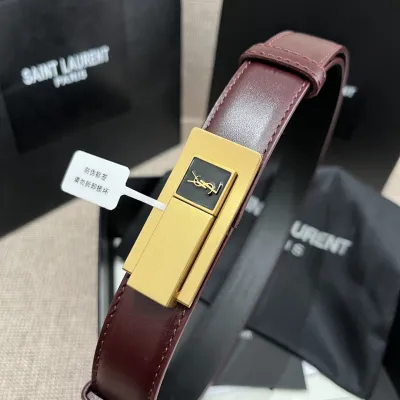 Saint Laurent Charniere Buckle Belt In Black/Burgundy Smooth Calfskin With Gold Hardware 30mm