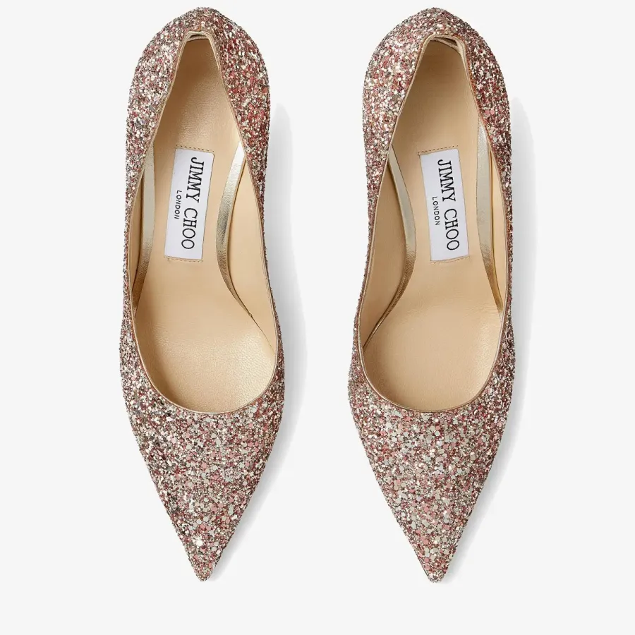 JIMMY CHOO Rose pink coarse grain glitter fabric pointed heels