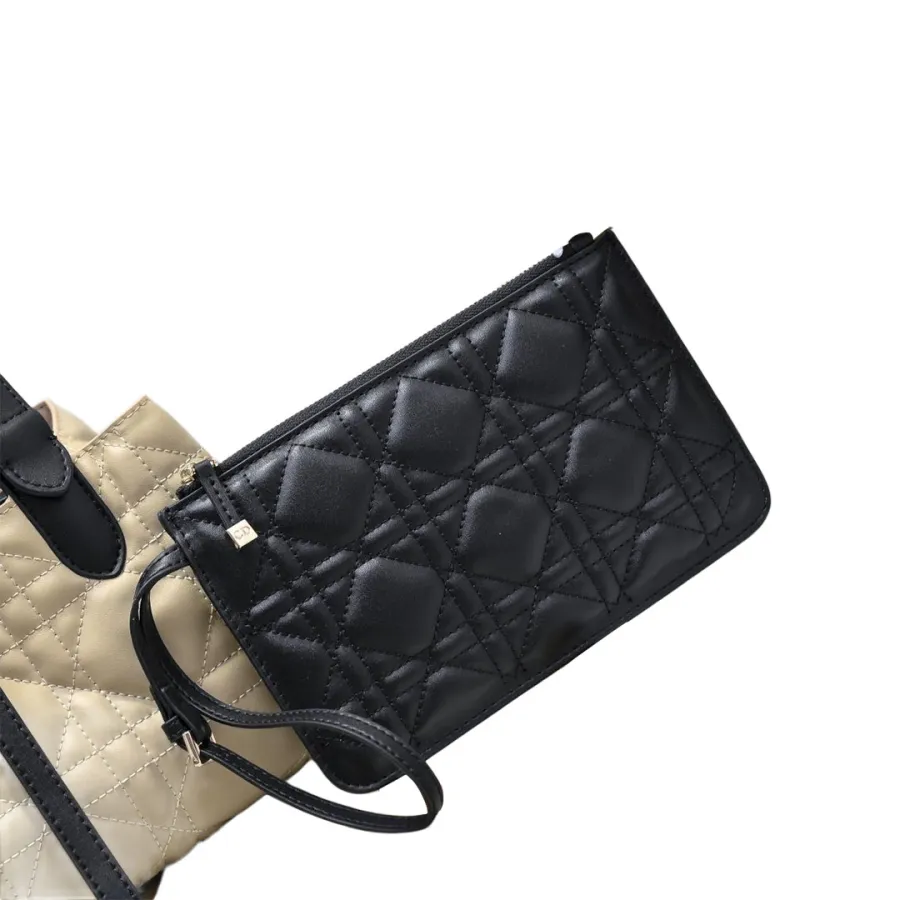 Dior Small Dior Toujours Bag In Beige And Black Macrocannage Calfskin With Light Gold Hardware