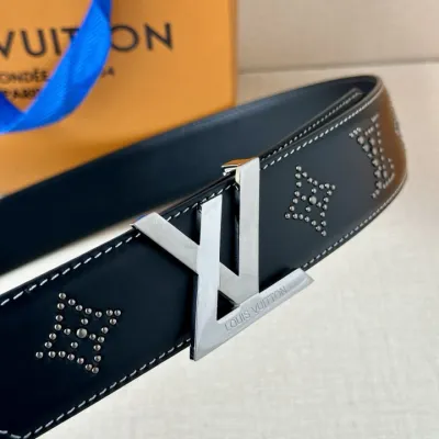 Louis Vuitton Men's Dimension Reversible Belt In Black Calfskin With Gold/Silver/Gun Black Hardware And Rhinestones 40mm