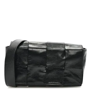 Bottega Veneta Small Intreccio Cassette Belt Bag Black Paper Calfskin Leather