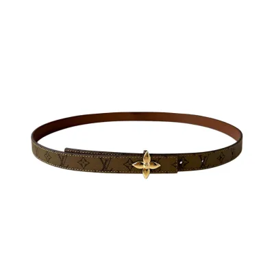 Louis Vuitton Women's Flowergram Reversible Belt In Brown/Cookie Monogram Reverse Canvas And White/Black/Red/Pink/Brown Calfskin With Gold/Silver Hardware 20mm