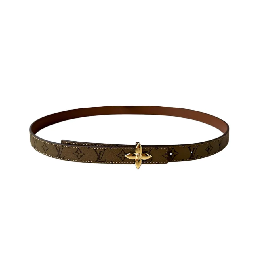 Louis Vuitton Women's Flowergram Reversible Belt In Brown/Cookie Monogram Reverse Canvas And White/Black/Red/Pink/Brown Calfskin With Gold/Silver Hardware 20mm
