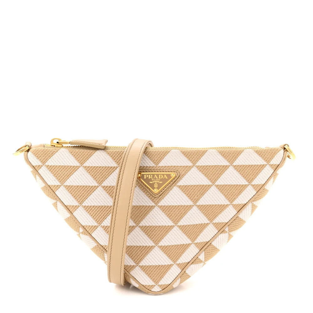 Prada Mini Triangolo Symbole Bolsa Bordada Triângulo Corda Talco Jacquard Canvas Hardware Dourado