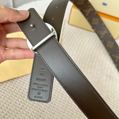 Louis Vuitton Women's Diamonds Nautical Buckle Reversible Belt In Black/Brown Calfskin And Monogram Canvas With Gold/Silver Hardware 35mm