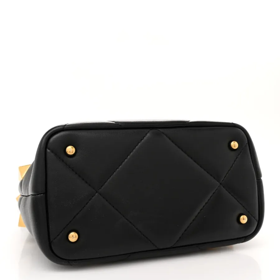 Valentino Garavani Small Roman Stud The Handle Bag Black Nappa Leather Gold Hardware