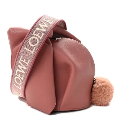 Loewe Bunny Shoulder Bag Small Peach Bloom Calfskin Leather & Shearling Silver Hardware