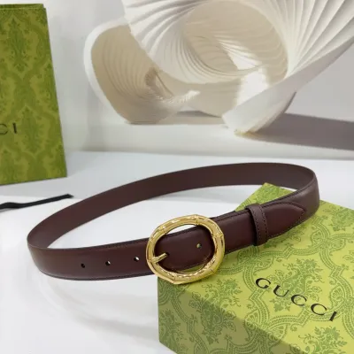 Gucci Women's Round Bamboo Buckle Belt In Black/Red/White/Brown/Coffee Smooth Calfskin With Gold/Silver Hardware 30mm