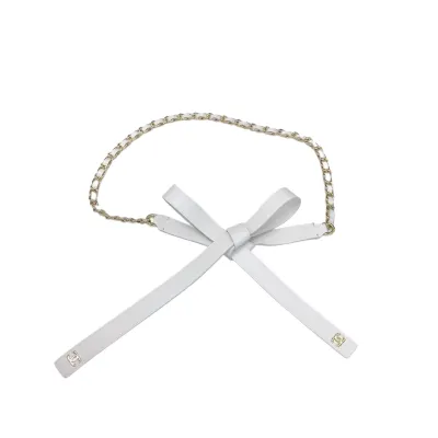 Chanel Women's Chain Belt In Black/White Lambskin With Gold/Silver Hardware