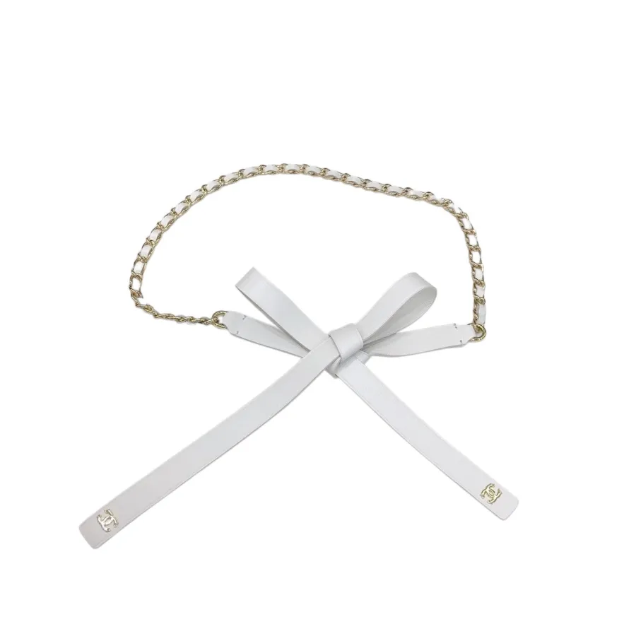 Chanel Women's Chain Belt In Black/White Lambskin With Gold/Silver Hardware