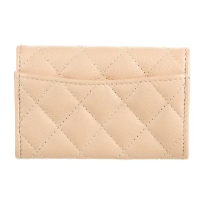 Chanel Small Interlocking CC Logo Wallet Neutrals Grained Calfskin Leather Gold Hardware