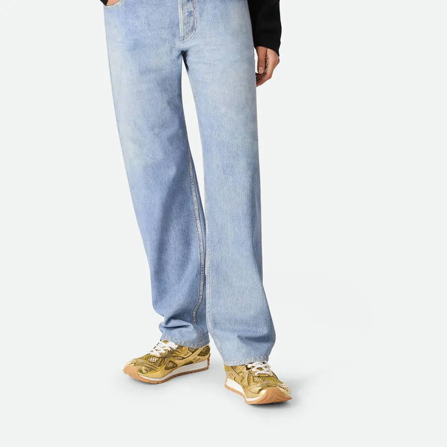 Bottega Veneta Orbit Sneakers In Gold/White Technical Fabric And Mesh Lace-Up Sneaker