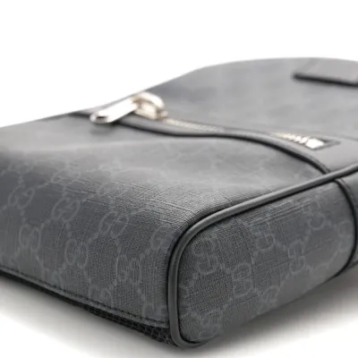 Gucci Medium Sling Backpack Black/Grey GG Supreme Monogram Canvas & Calfskin Leather Silver Hardware