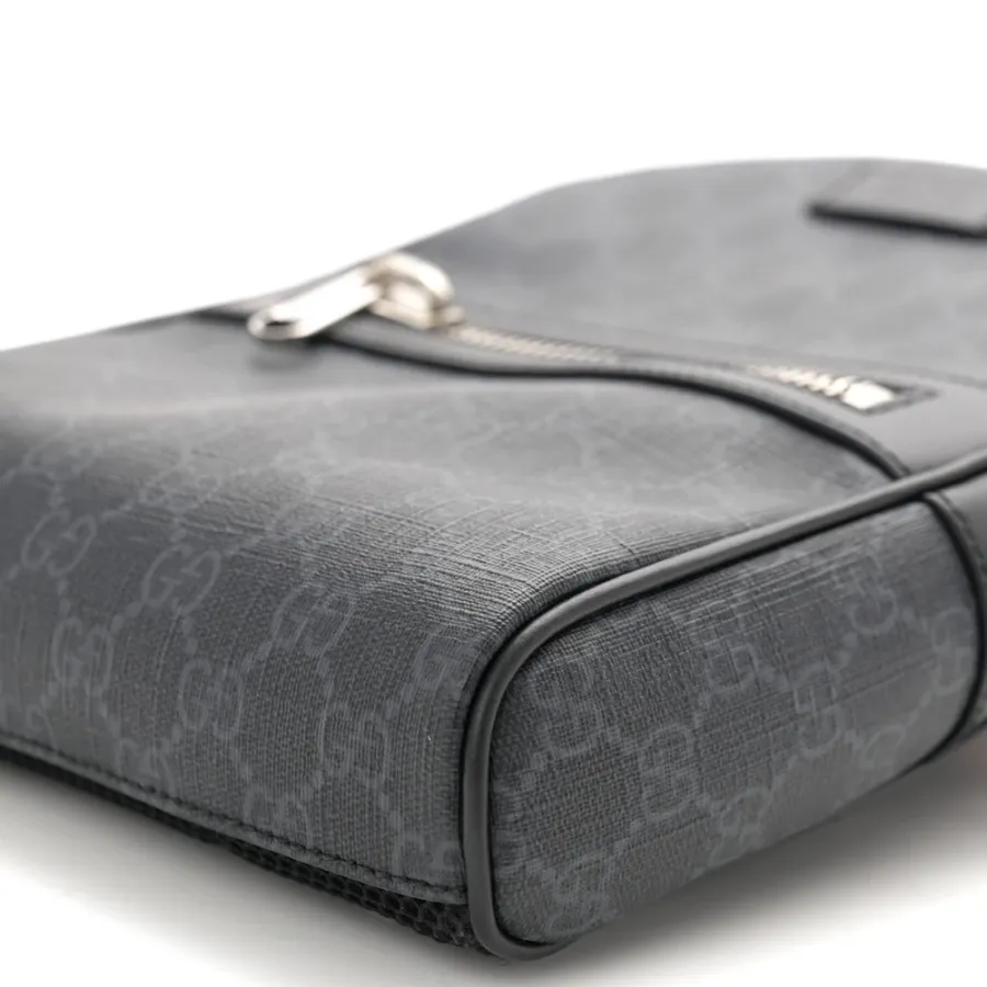 Gucci Medium Sling Backpack Black/Grey GG Supreme Monogram Canvas & Calfskin Leather Silver Hardware