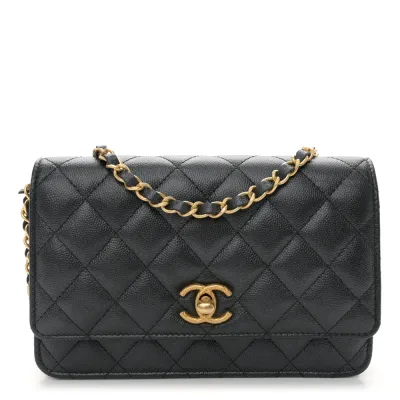 Chanel Quilted Wallet On Chain | Pearly Caviar   Gold