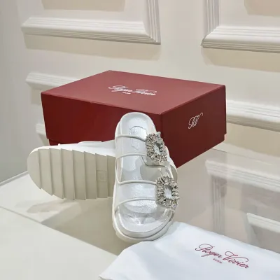 Roger Vivier Slidy Viv' Mules Sandals In Organza Mesh Fabric With Crystal Buckle