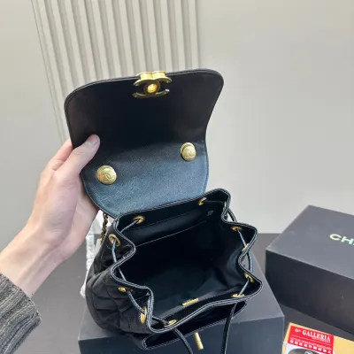 Chanel Black / White / Red / Apricot color Quilted Lambskin Leather Backpacks