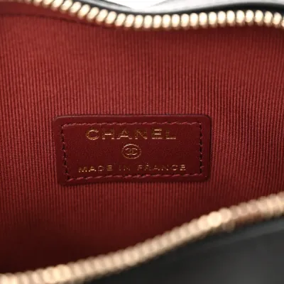 Chanel CC In Love Heart Clutch With Chain Small Black Quilted Lambskin Leather Light Gold Hardware